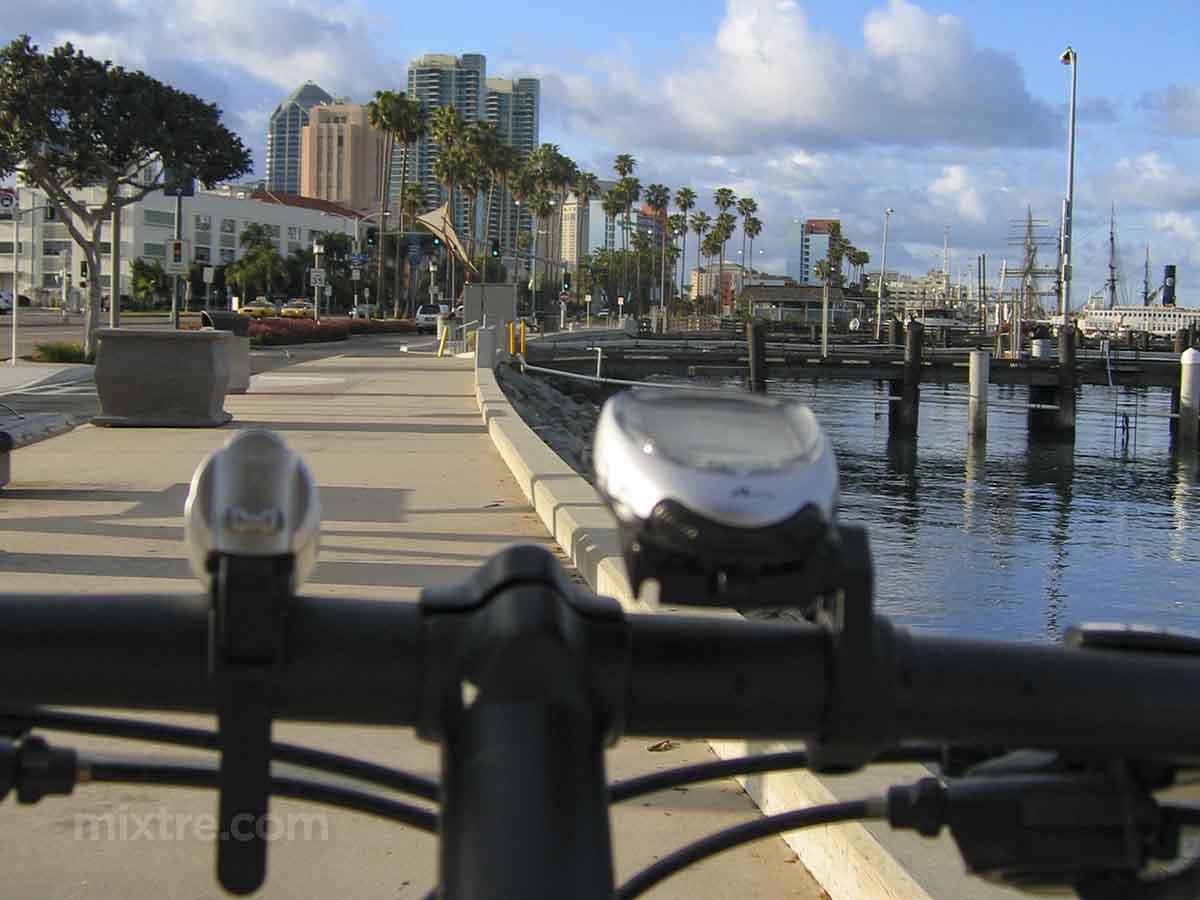 Riding my 2000 Trek 7000 along with the Embarcadero in downtown San Diego