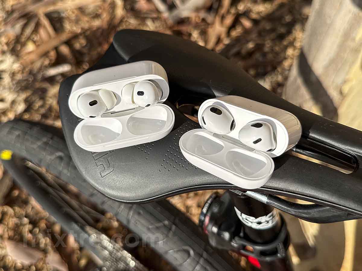 AirPods and AirPods Pro case sitting on bicycle seat