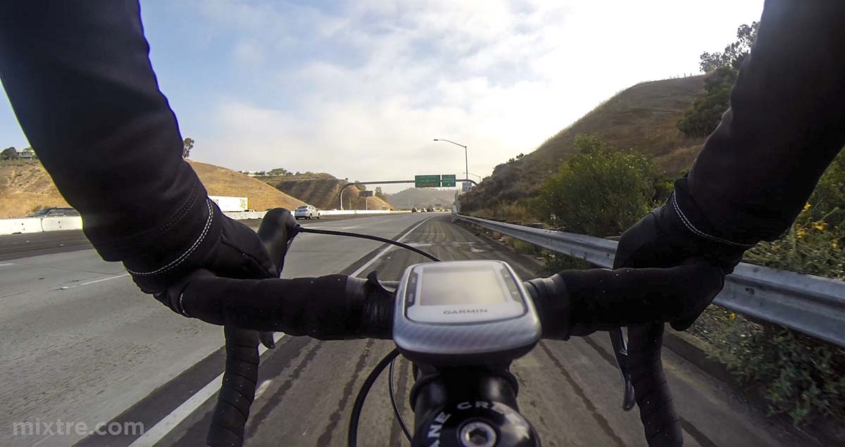 Riding my bike northbound on the I-5 freeway in San Diego