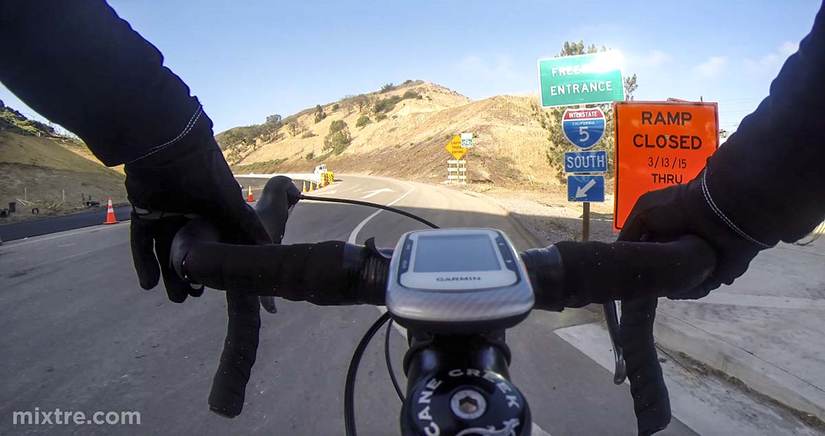 Entering the on ramp of interstate 5 on a bicycle in San Diego